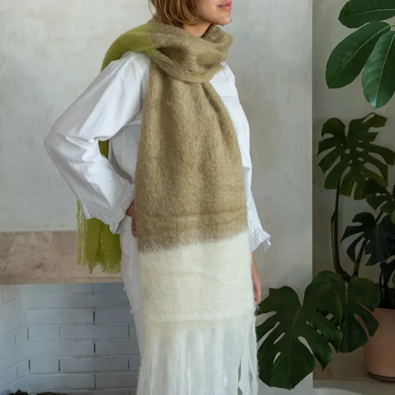 Chal Bufanda Mohair Mostaza Camel y Crudo