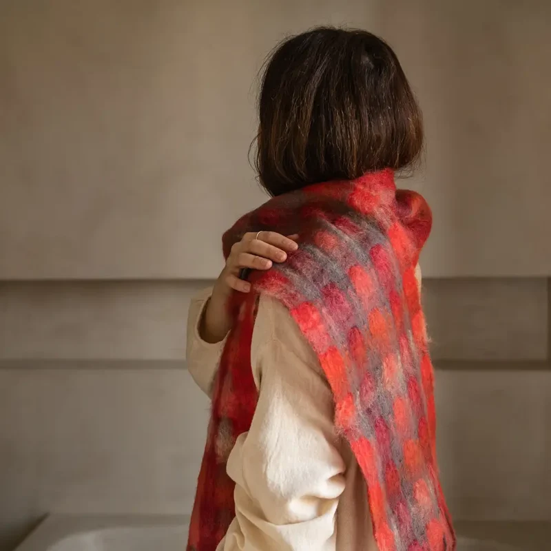 Foulard Mohair Cuadros Naranja y Rojo