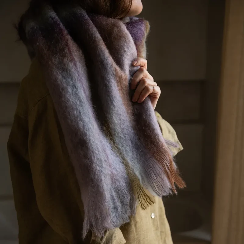 Bufanda Mohair Tartán Morado, Verde y Marrón