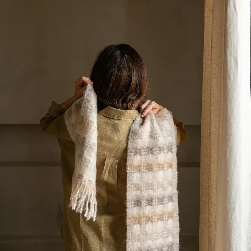 Foulard Mohair Cuadros Tierra