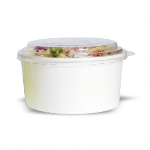 Ensaladera Blanca Cartón 750 ml + Tapa rPET Antivaho (200 unid/caja) (exclusivo online)