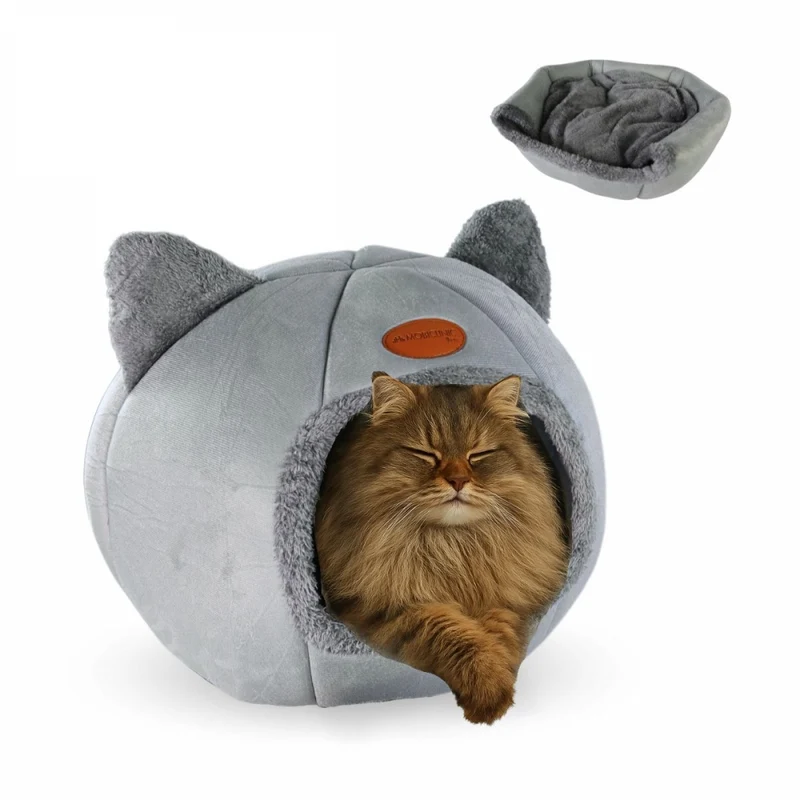Cueva nido gris para mascotas | Plegable | Gris | Confort | Suave | 38x49x45 cm | Carga máx. 12Kg | HelloCatty | Mobiclinic