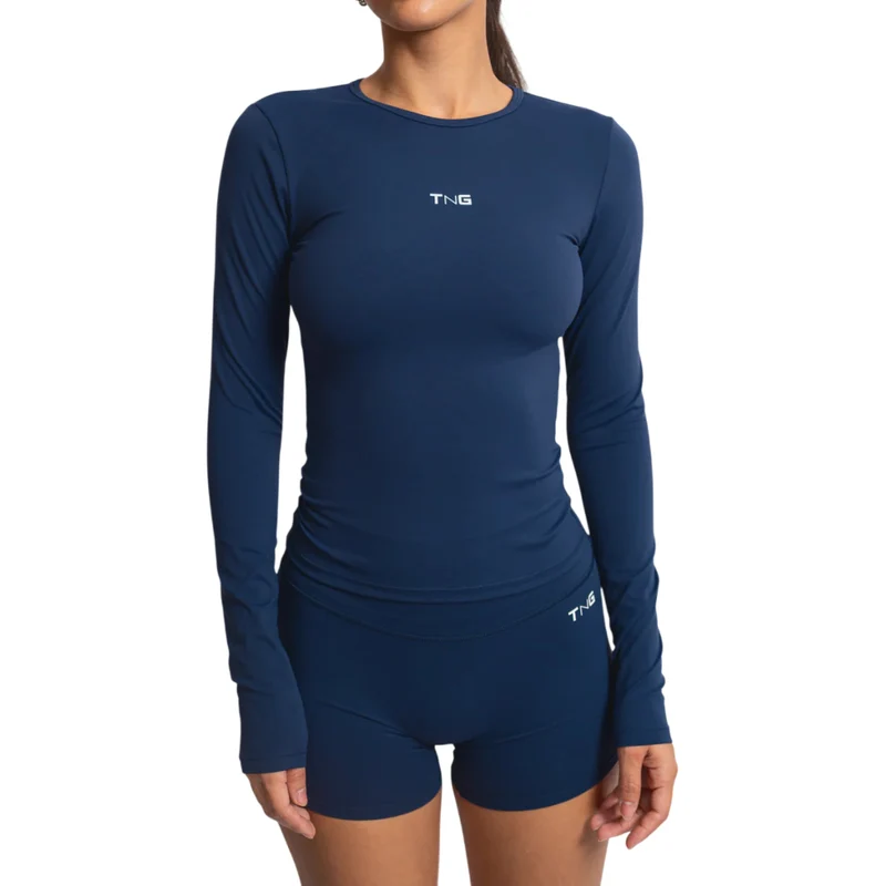 TNG Top Deportivo Manga Larga Performance Azul, para Mujer