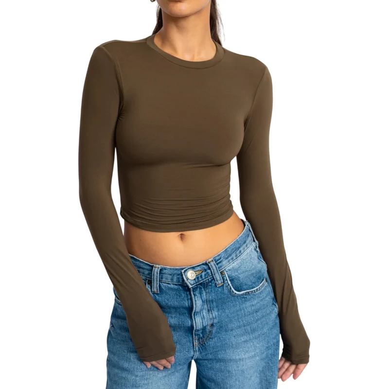TNG Top Deportivo Manga Larga Minimal Café, para Mujer