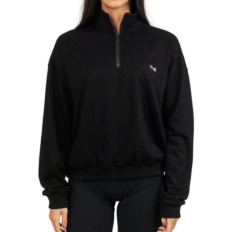 TNG Sweater Boxy Half Zip Negro, para Mujer