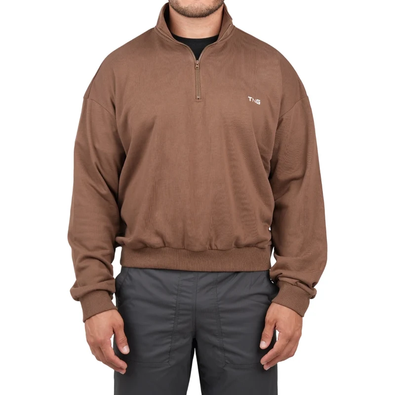 TNG Sweater Boxy Half Zip Café, para Hombre