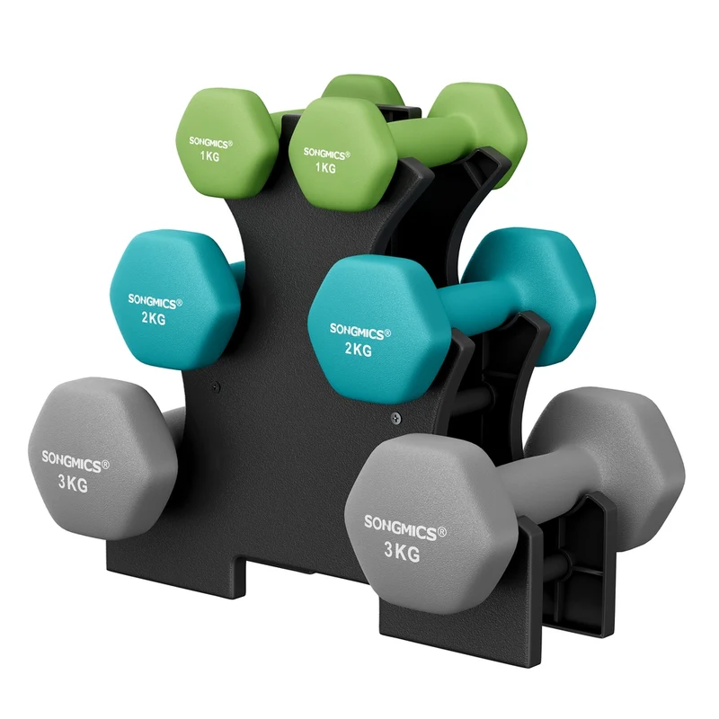 Juego de Mancuernas Hexagonales con Soporte