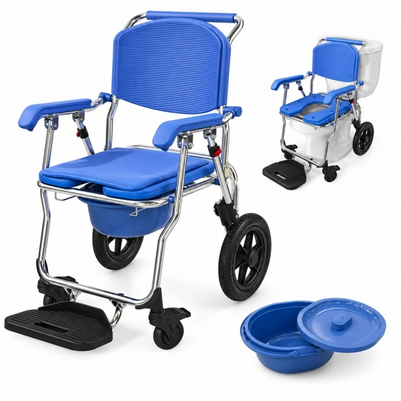 Silla de ruedas con inodoro | 3 en 1 | Plegable y ligera | Cubeta 6.5L | Ruedas con freno | Babor | Mobiclinic
