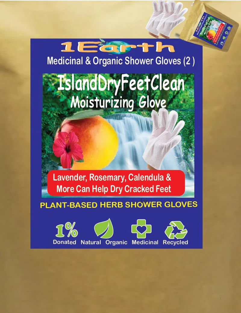 Medicinal Wipe Gloves, IslandDryFeetClean, 1Earth, Pack of 2