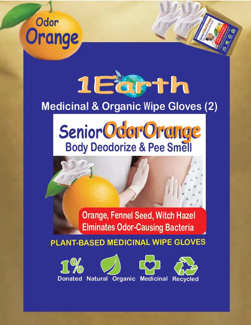 Medicinal Wipe Gloves, SeniorOdorOrange, 1Earth, Pack of 2