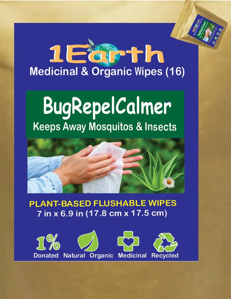 Medicinal Wipes, BugRepelCalmer, 1Earth, Pack of 16
