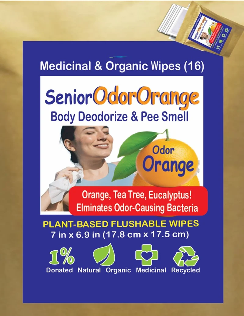 Medicinal Wipes, SeniorOdorOrange, 1Earth, Pack of 16
