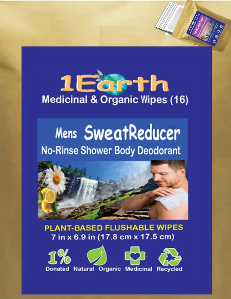 Medicinal Wipes, Mens SweatReducer, 1Earth, Pack of 16