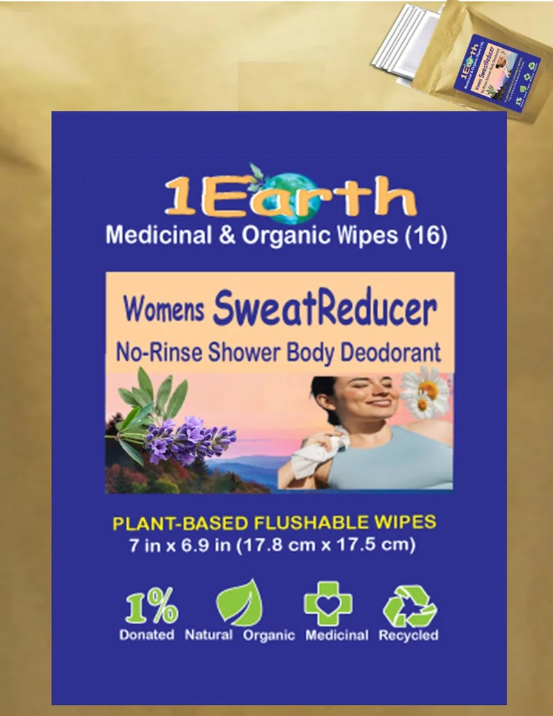 Medicinal Wipes, Womens SweatReducer, 1Earth, Pack of 16