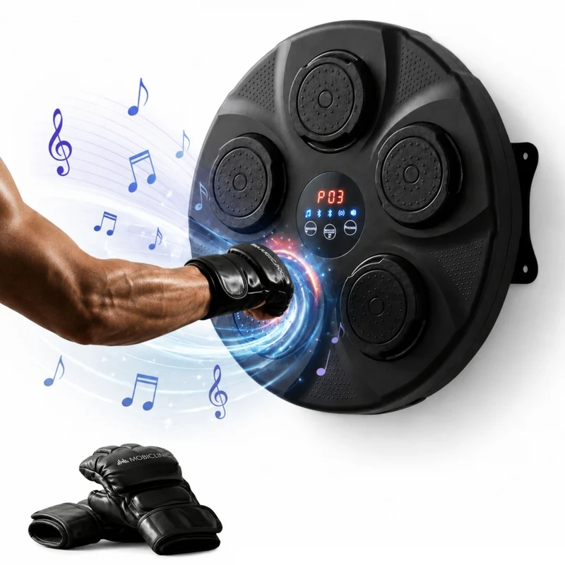 Máquina de boxeo | 9 modos y velocidades | Incluye guantes | Luces | Pantalla LED y Bluetooth | MusicKangu | Mobiclinic