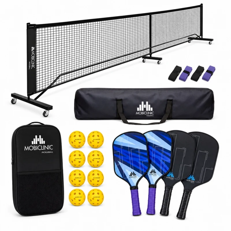Set Pickleball | 4 raquetas | 8 pelotas | Red con ruedas | Bolsa de transporte | Grip Antideslizante | Mobiall | Mobiclinic