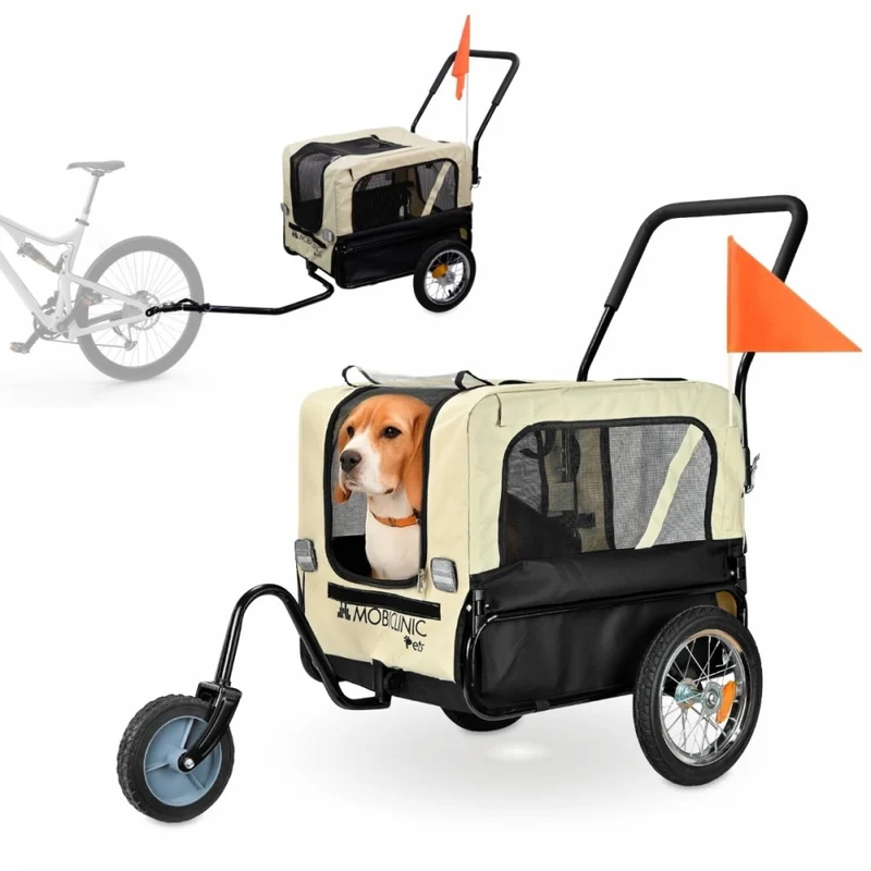 Remolque para perros y Carro de transporte | 2 x 1 | Cubierta impermeable | 40Kg | 600D Oxford| 123x67x100cm | Bark | Mobiclinic