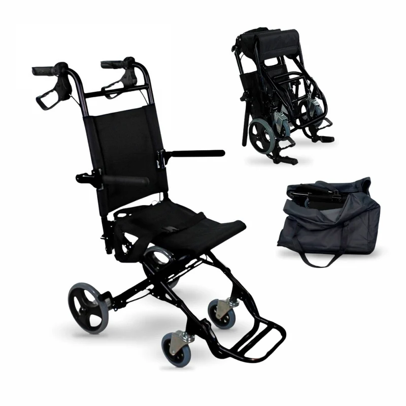 Silla de ruedas para tránsito | Asiento 30 cm | Plegable | Aluminio negro | Frenos en manetas | Negro | Saturno | Mobiclinic