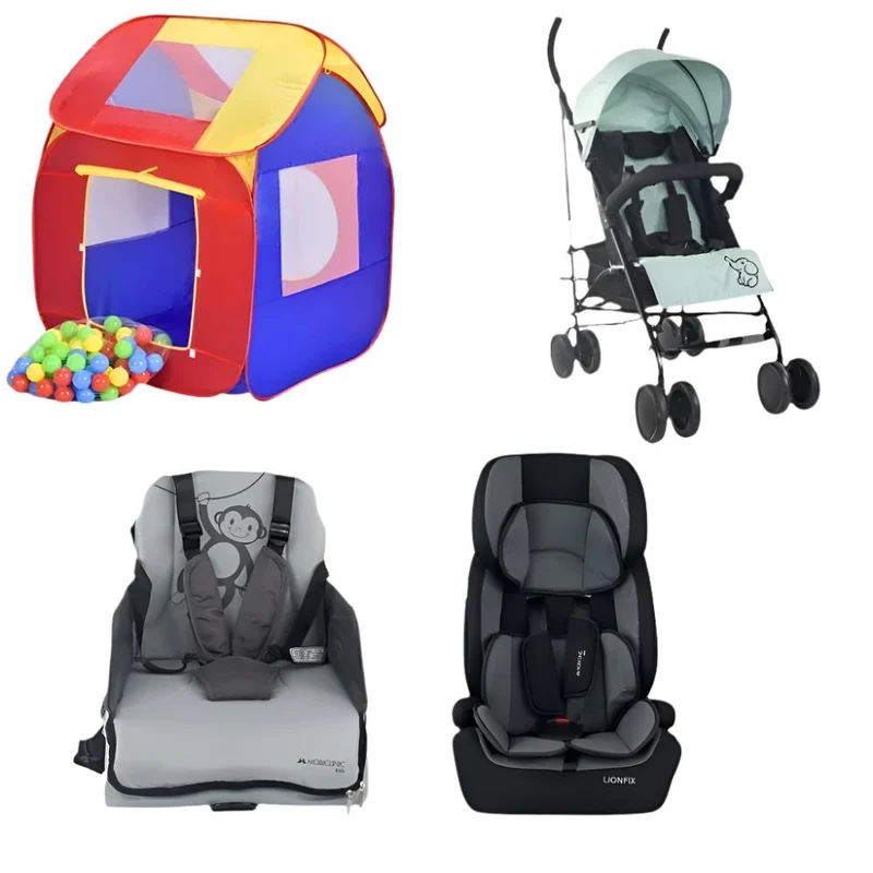 Pack Kids Viaje y Juego | Tienda de campaña infantil | Silla de paseos bebé | Trona de viaje | Silla de coche bebé | Mobiclinic