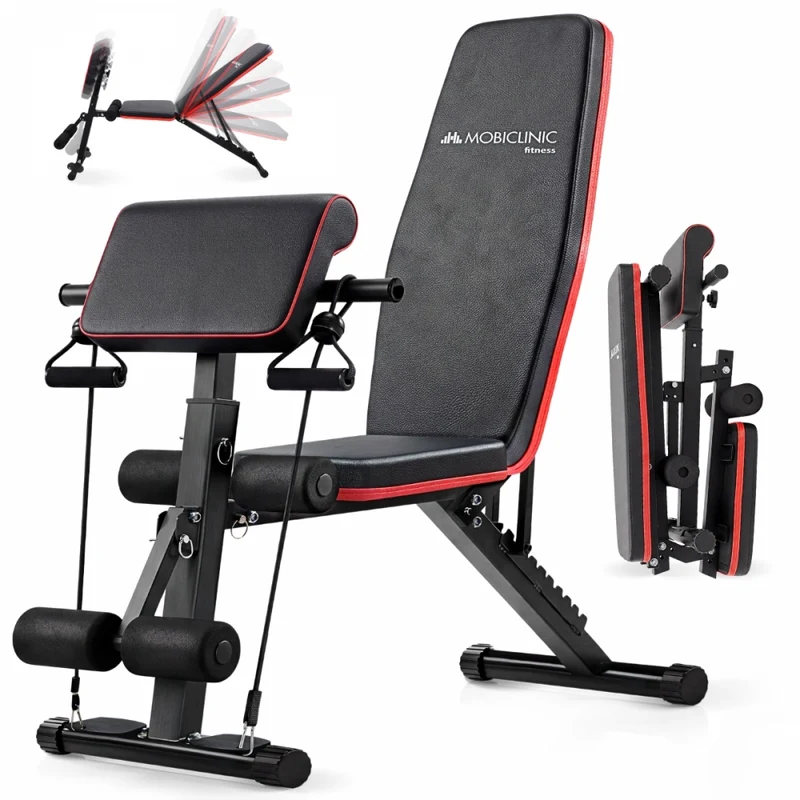 Banco de musculación | Con cintas de resistencia | Plegable | Ajustable y reclinable | Máx. 120kg | Planefit | Mobiclinic