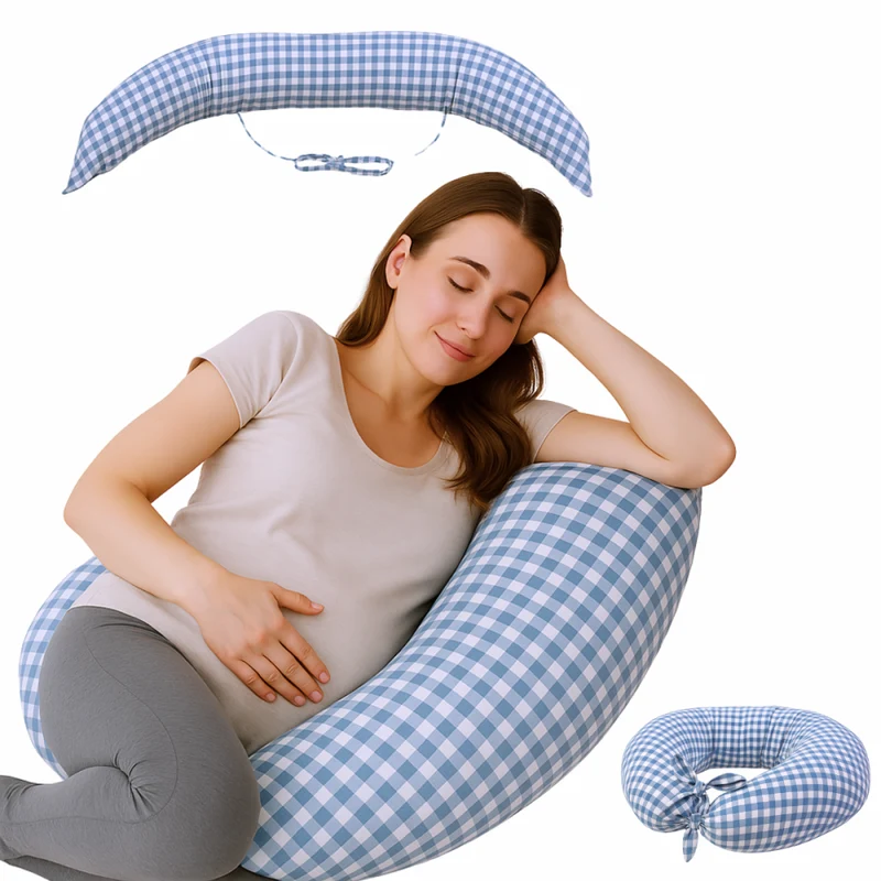 Cojín de lactancia XXL | 3 en 1 | Multiposición | Cuerdas ajustables | Lavable a máquina | Estampado Vichy | Aura | Mobiclinic