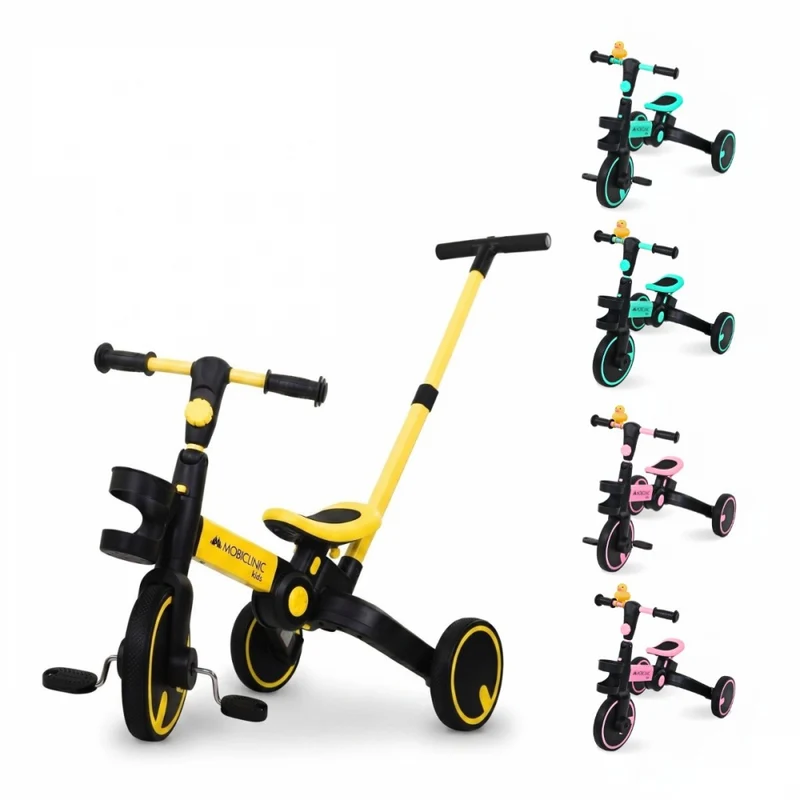Triciclo 5 en 1 | Evolutivo | Ajustable | Máx 25kg | Ligero | 1 año y medio-5 años | Amarillo | Chase | Mobiclinic