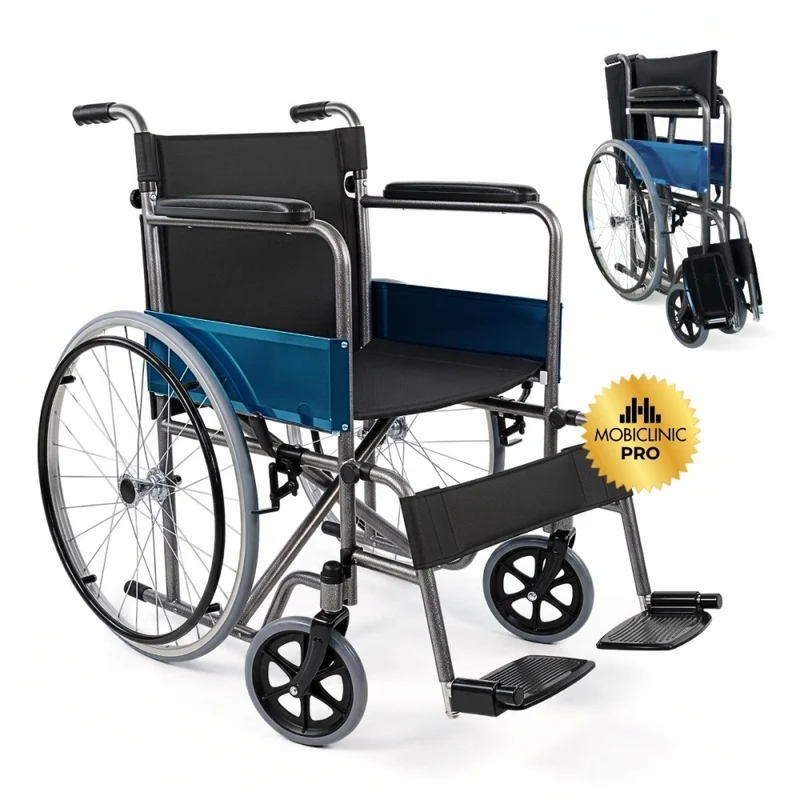 Silla de ruedas | Plegable | Ruedas grandes | Ligera | Ortopédica | Negro | Alcázar | Mobiclinic