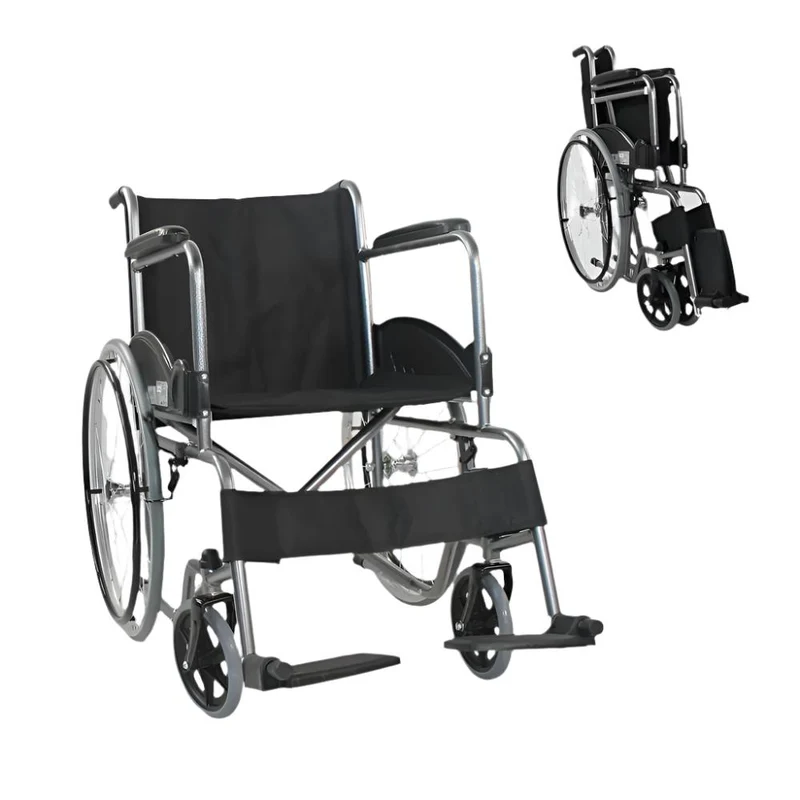 Silla de ruedas | Plegable | Rueda grande | Resistente | Reposabrazos y reposapiés fijos | Acero cromado | Alcazaba | Mobiclinic