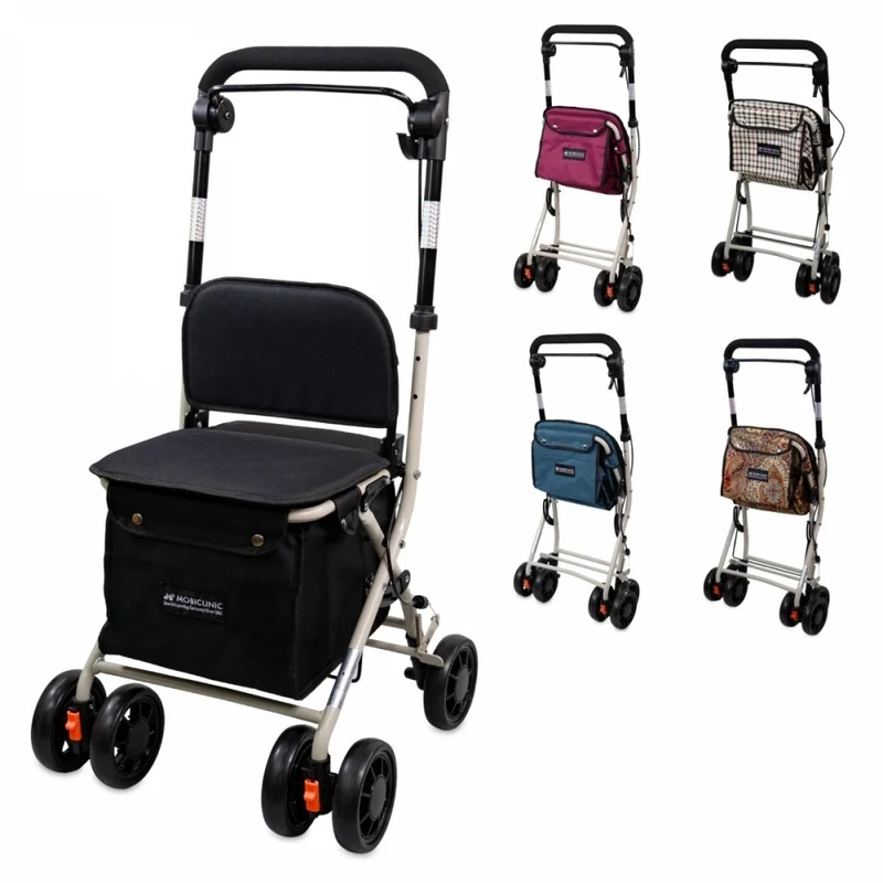 Carro de la compra andador | 4 ruedas | Hasta 120 Kg | Plegable | Con bolsa | Sistema de frenado | Negro | Coliseo | Mobiclinic