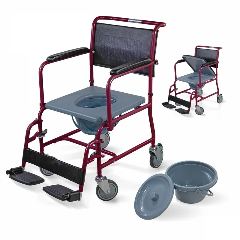Silla inodoro | Con tapa | Reposabrazos abatibles | Reposapiés extraíbles | Burdeos | Ancla | Mobiclinic