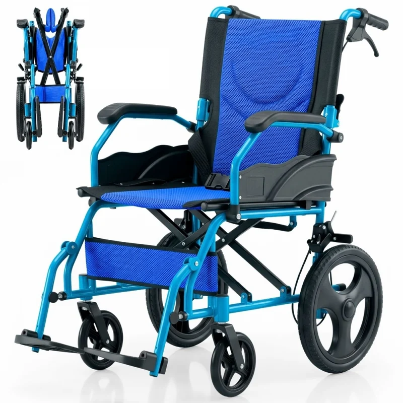 Silla de ruedas | Plegable | Aluminio | Frenos en manetas | Ancho asiento 46cm | Azul | Pirámide | Mobiclinic